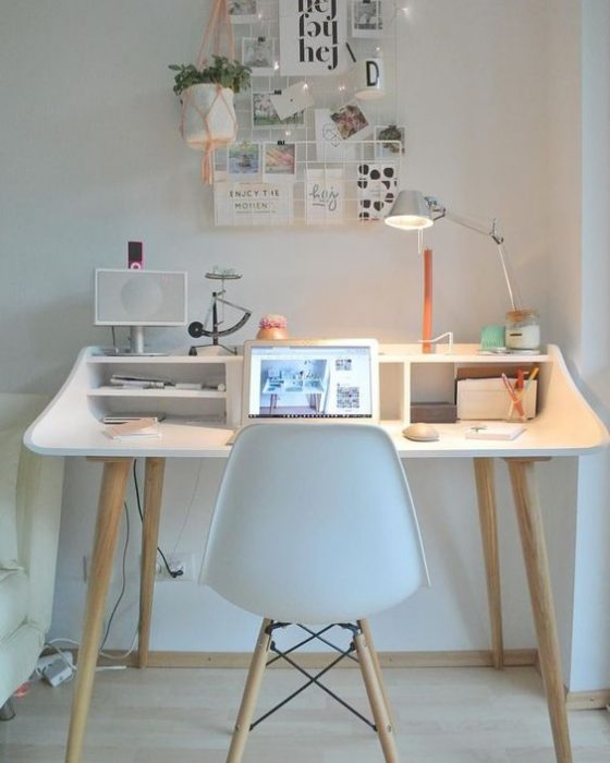 White Minimalist Desk with Scandinavian Style