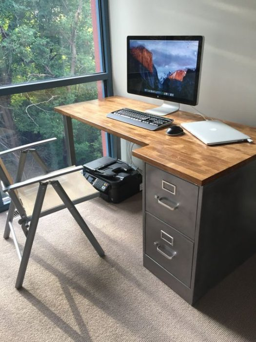Desk with Metal Filing Cabinets