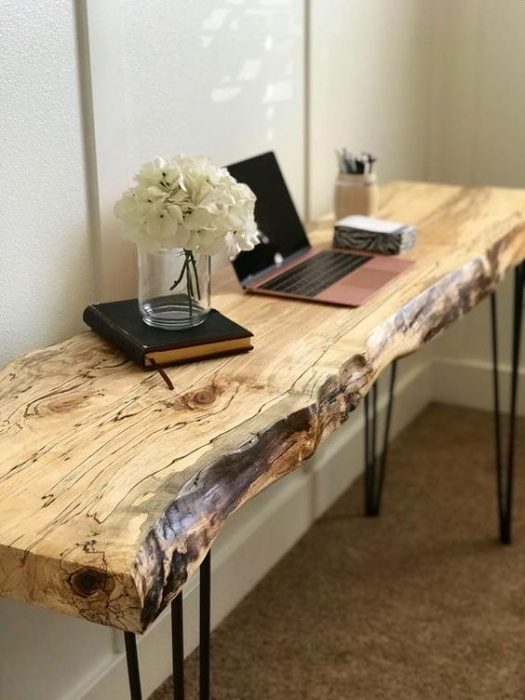 Wood Slab Table as Computer Desk