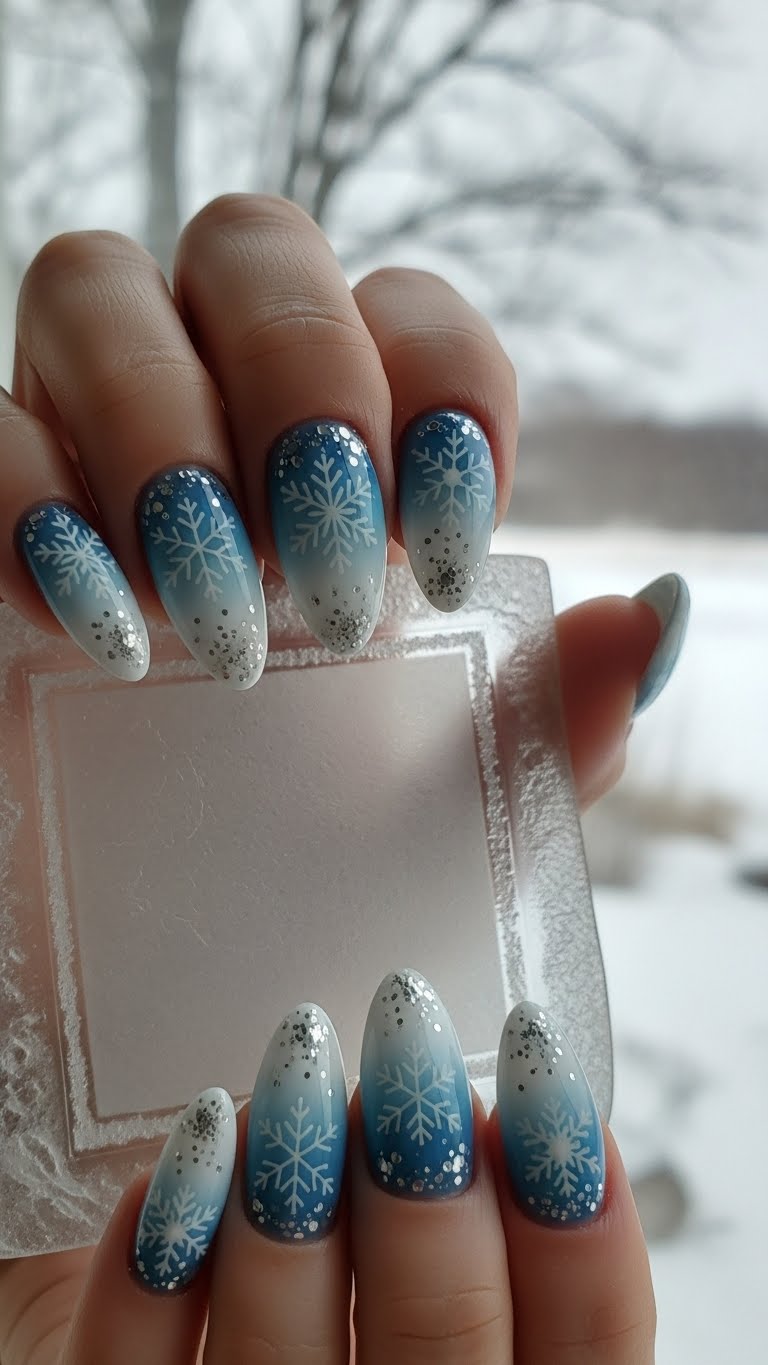 Blue Winter Frost Nails