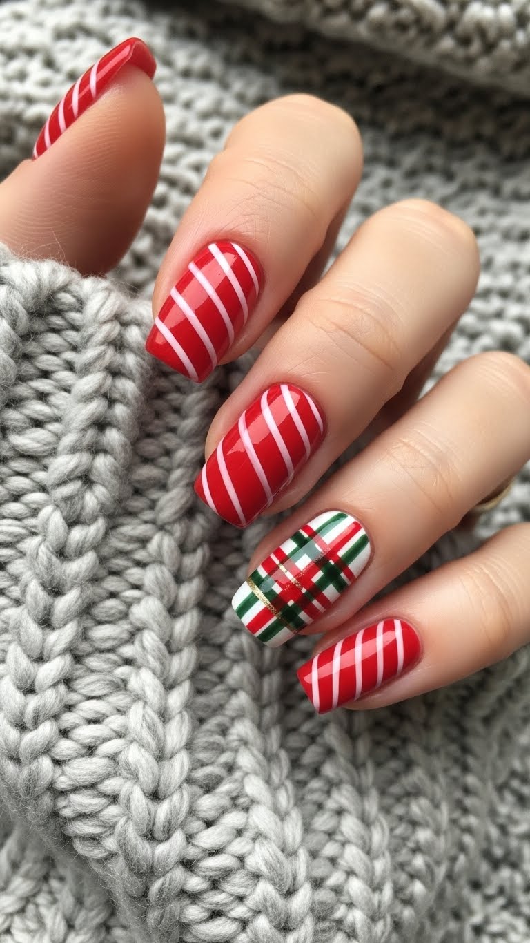 Classic Red Candy Cane Nails