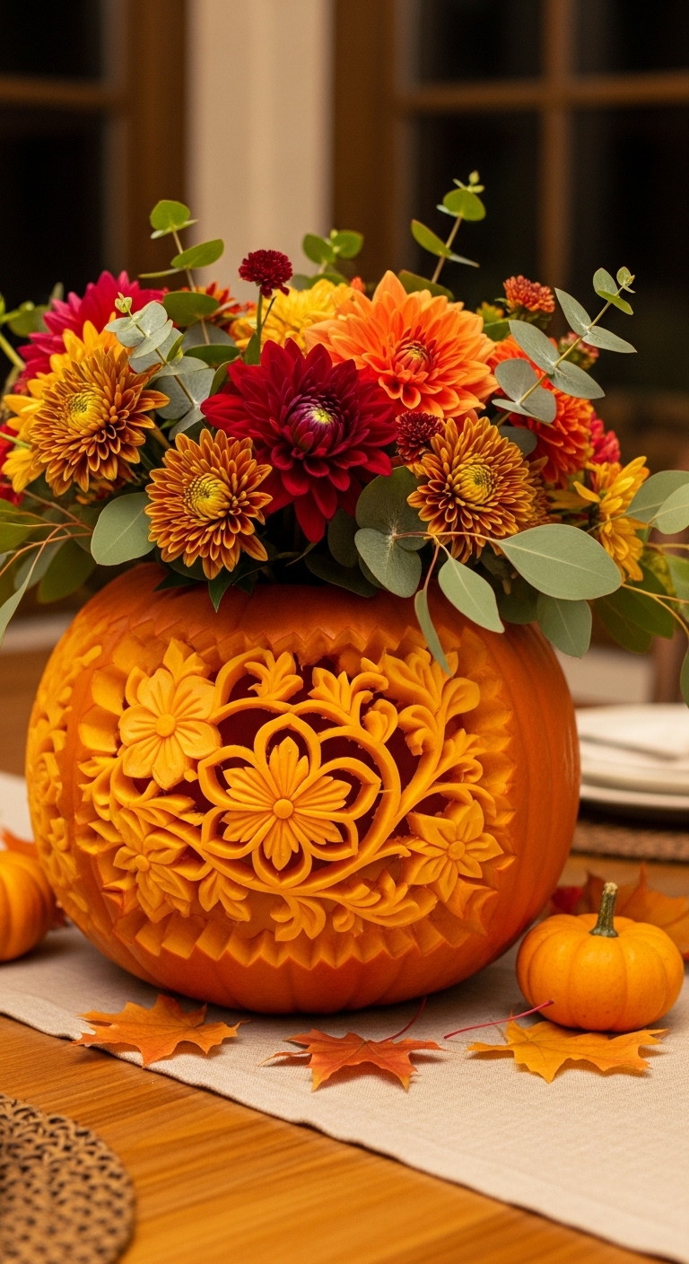 Floral Pumpkin Vase Arrangement