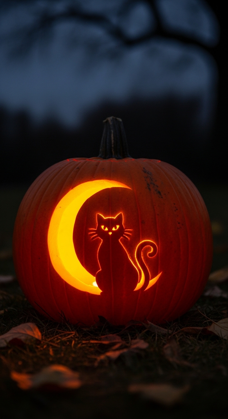 Mystical Cat and Crescent Design