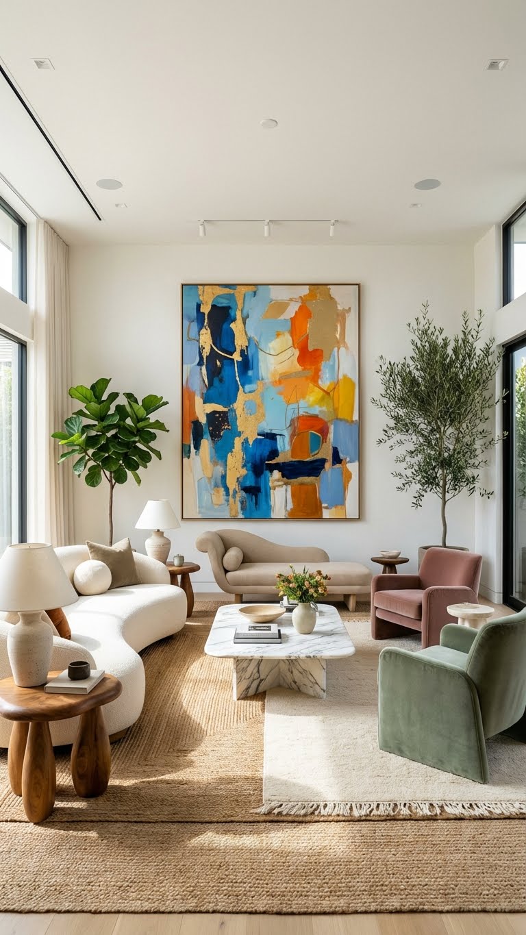 Soft Neutral Seating with Sculptural Forms