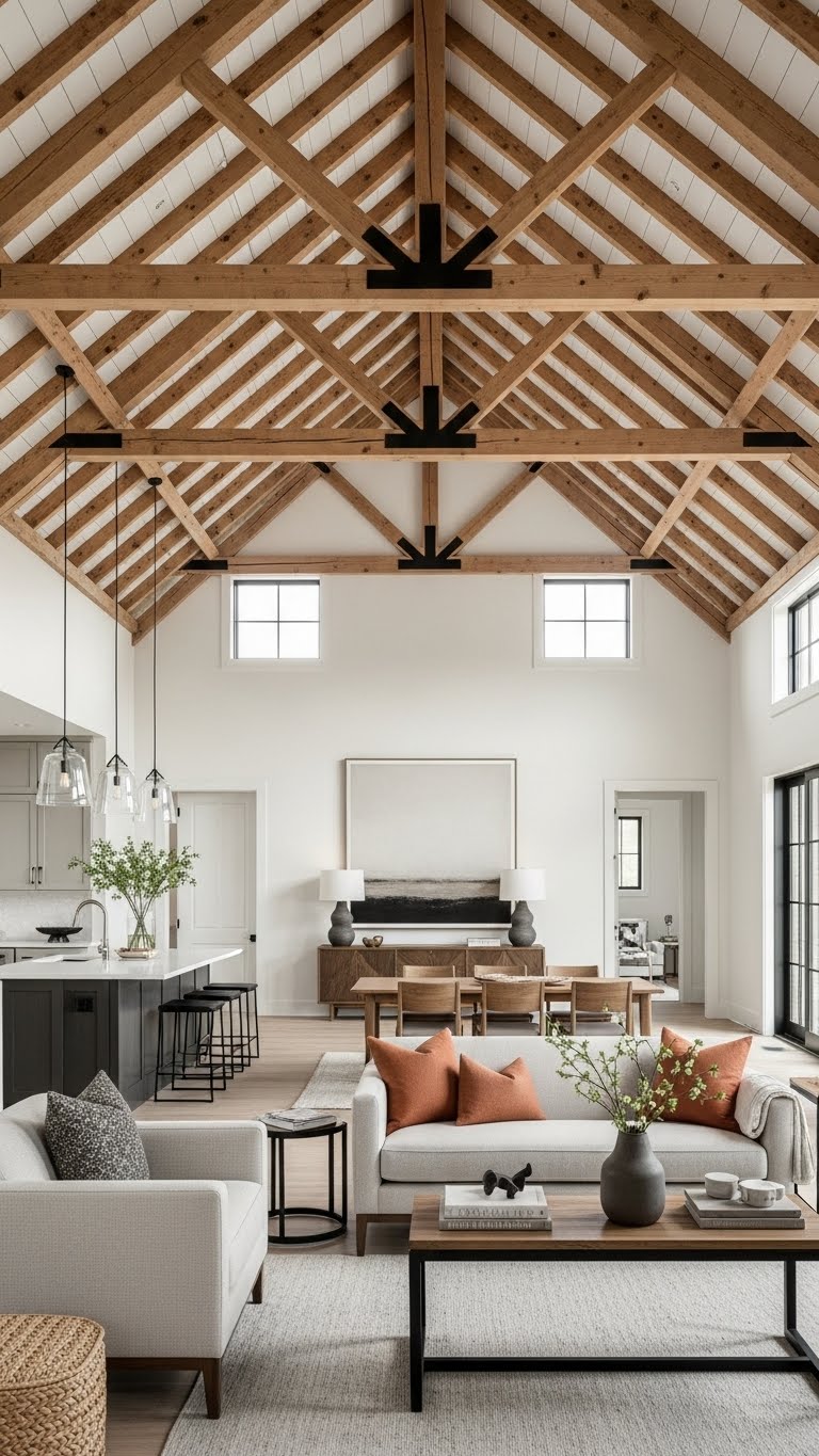 Exposed Timber Beams with Open Living Flow