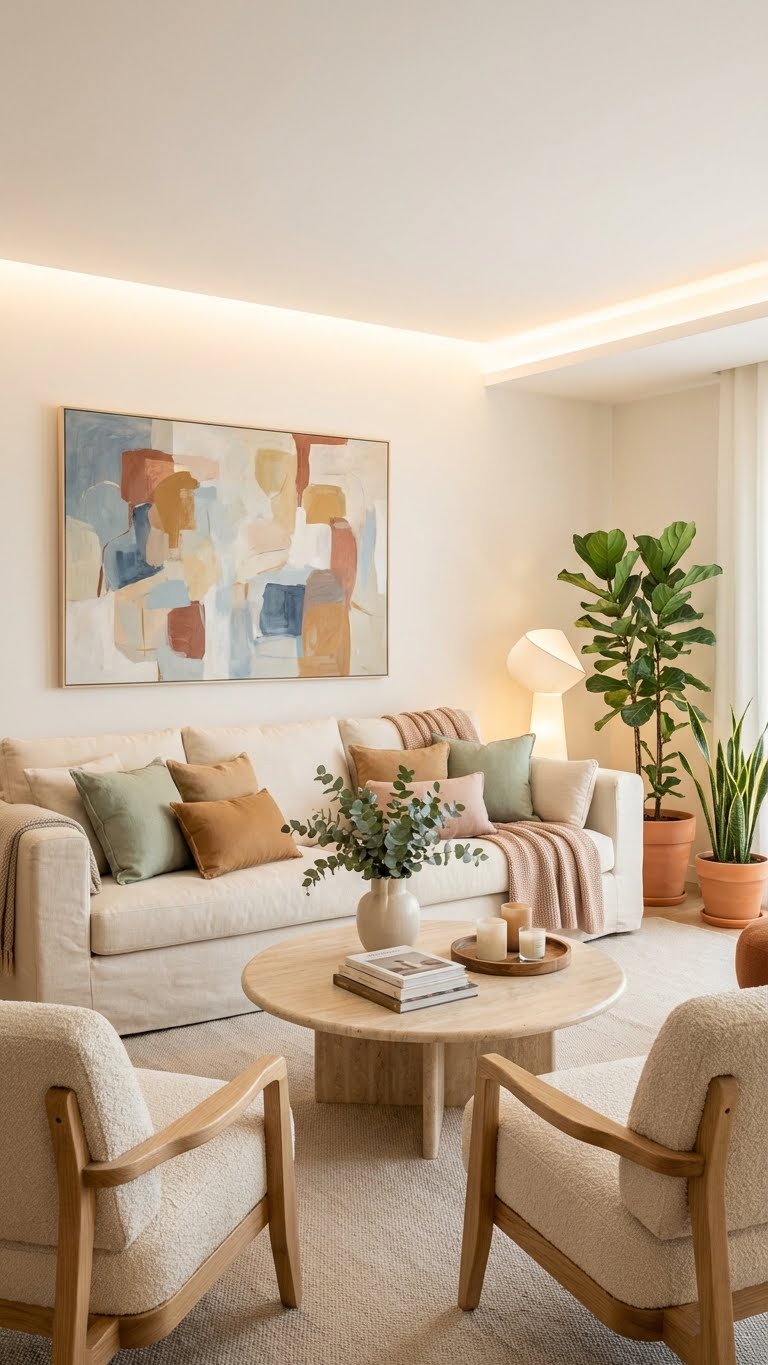 Layered Neutrals with Cozy Lighting
