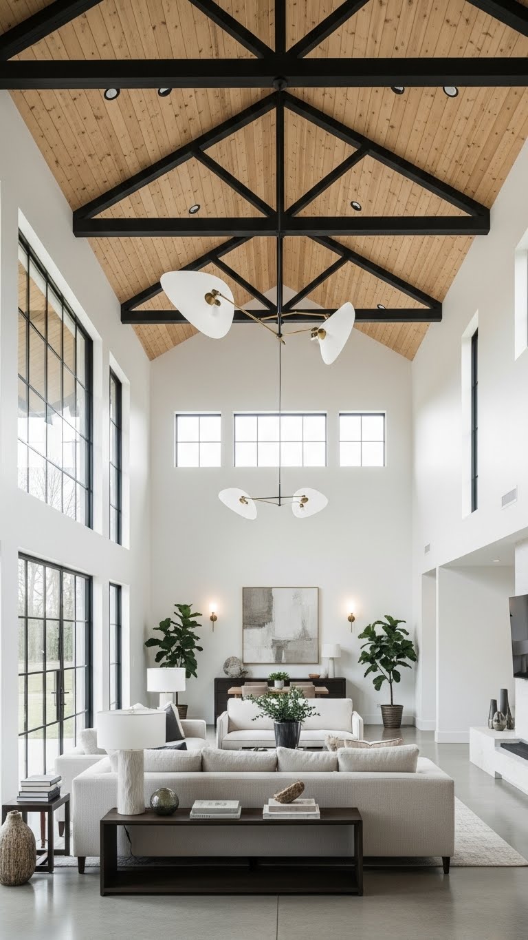 Dark Trusses with Bright Open Living Space