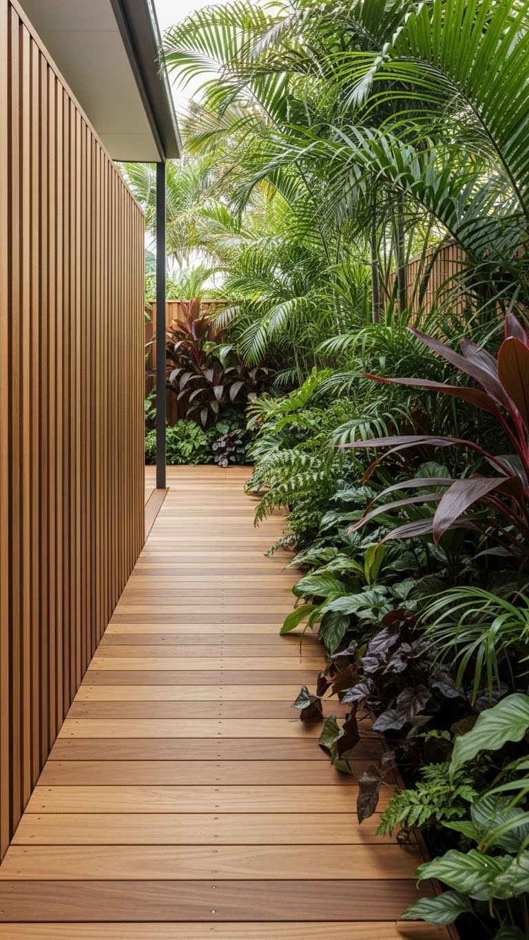 Tropical Wooden Deck Walkway Along the House