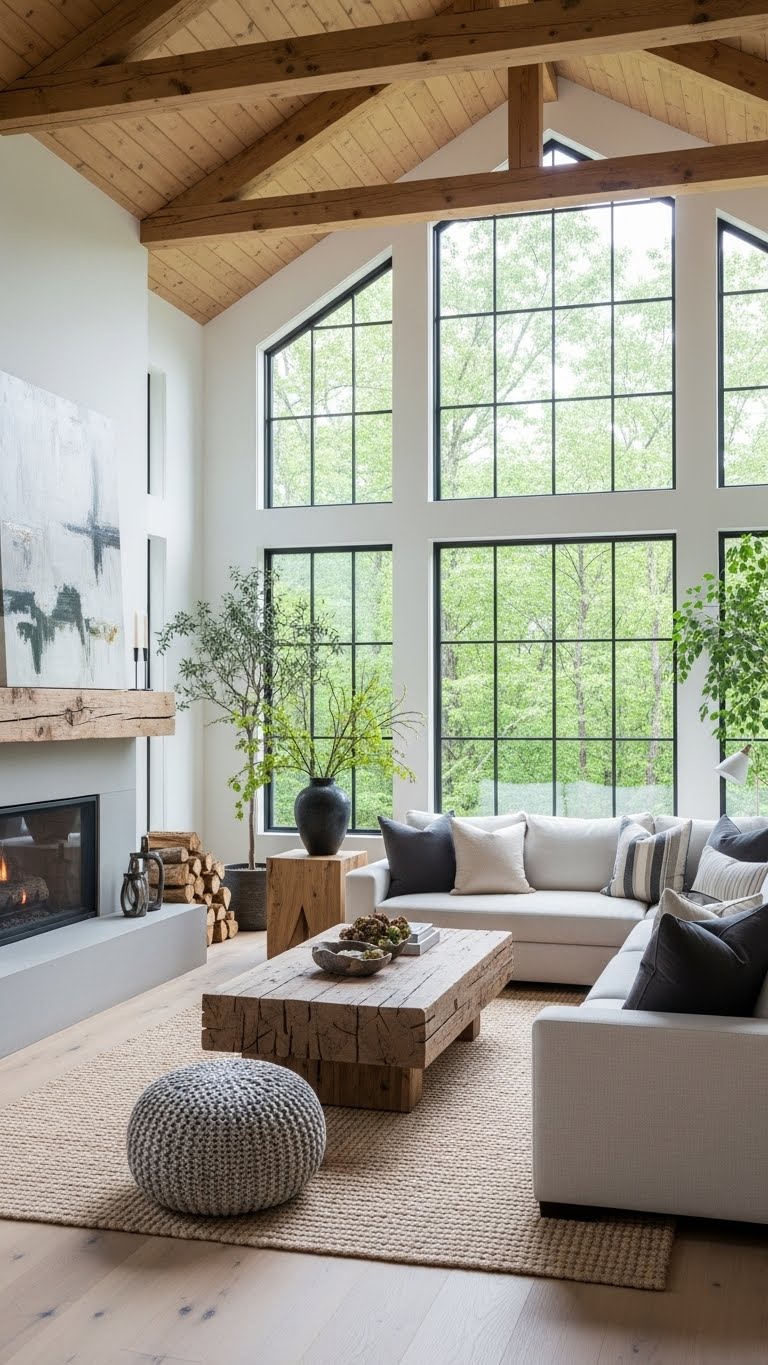 Cozy Modern Living with Wood Ceiling Details