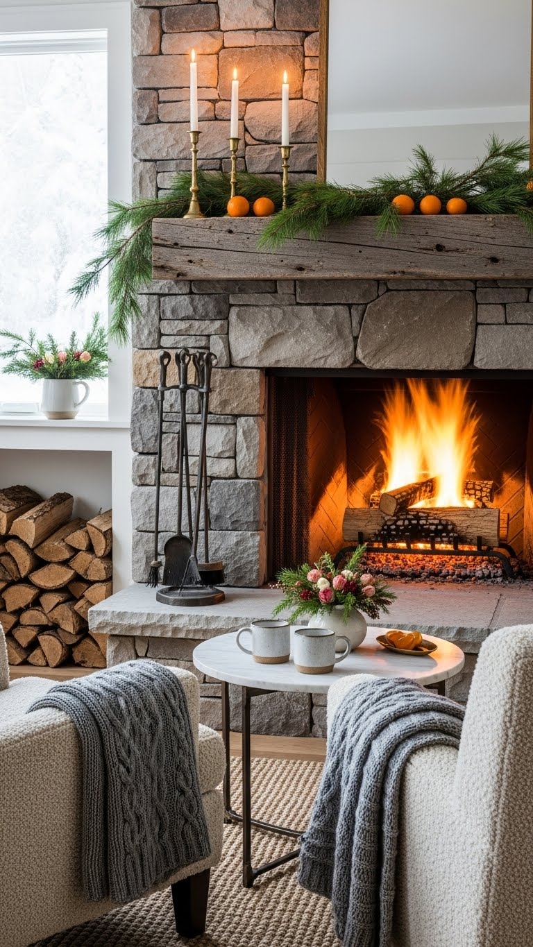 Classic Stone Fireplace Ambience