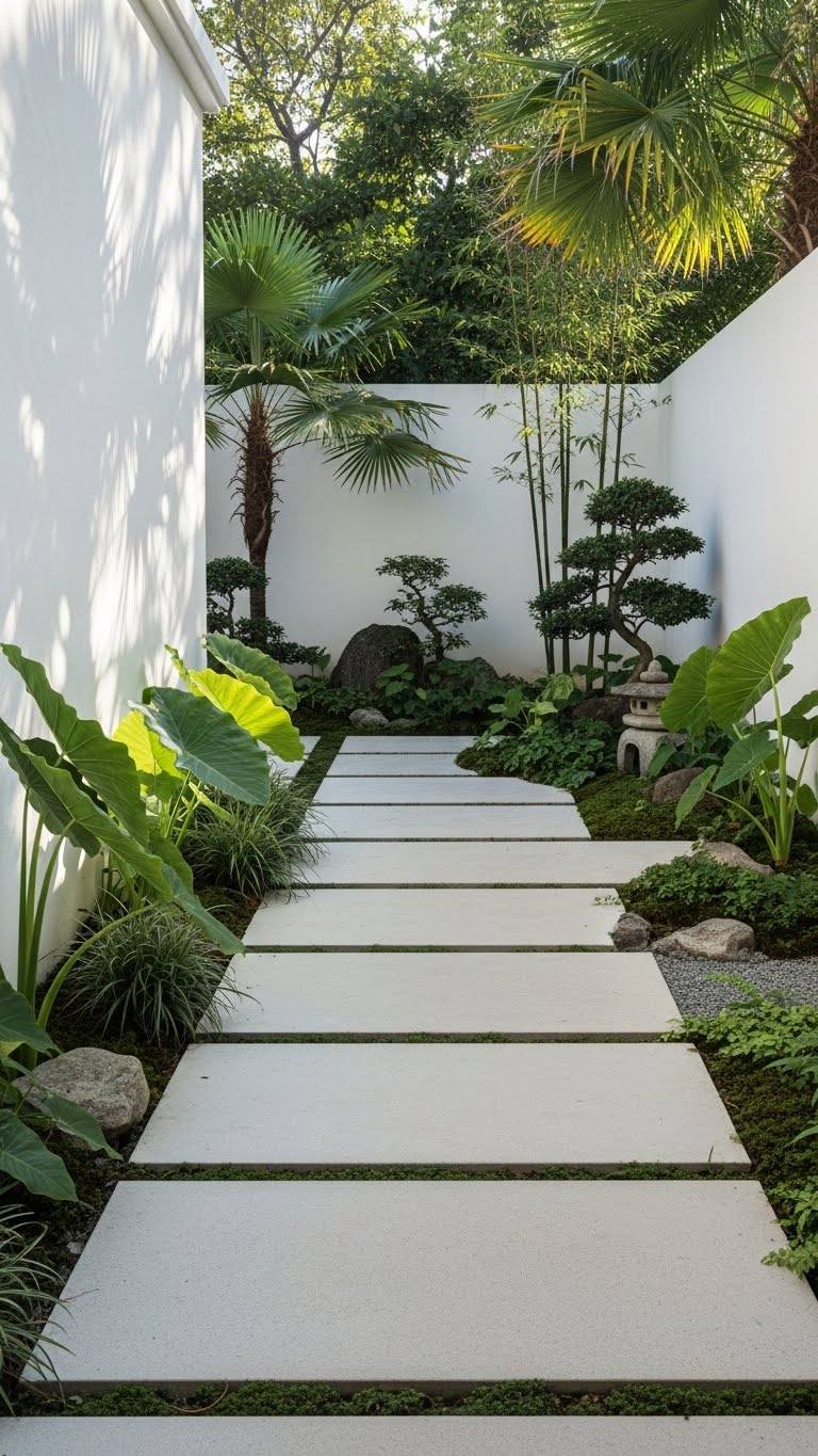 Japanese-Inspired Tropical Side Walkway