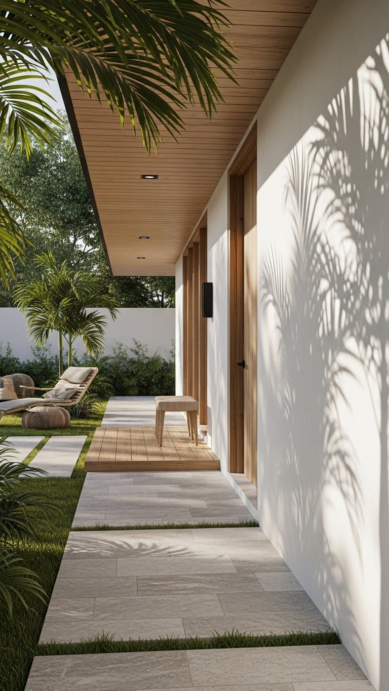 Modern Side Terrace Walkway with Warm Wood Accents