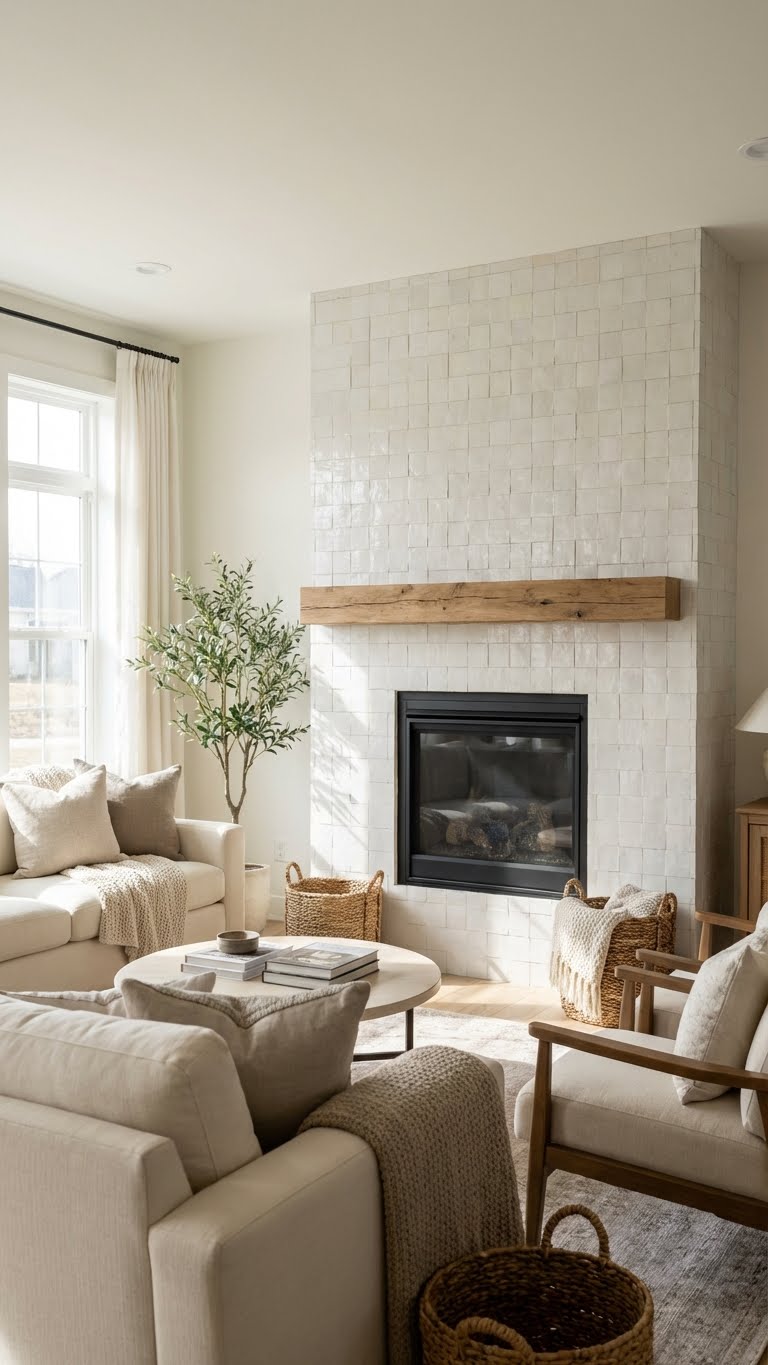 Classic White Tile With Warm Wood Accents