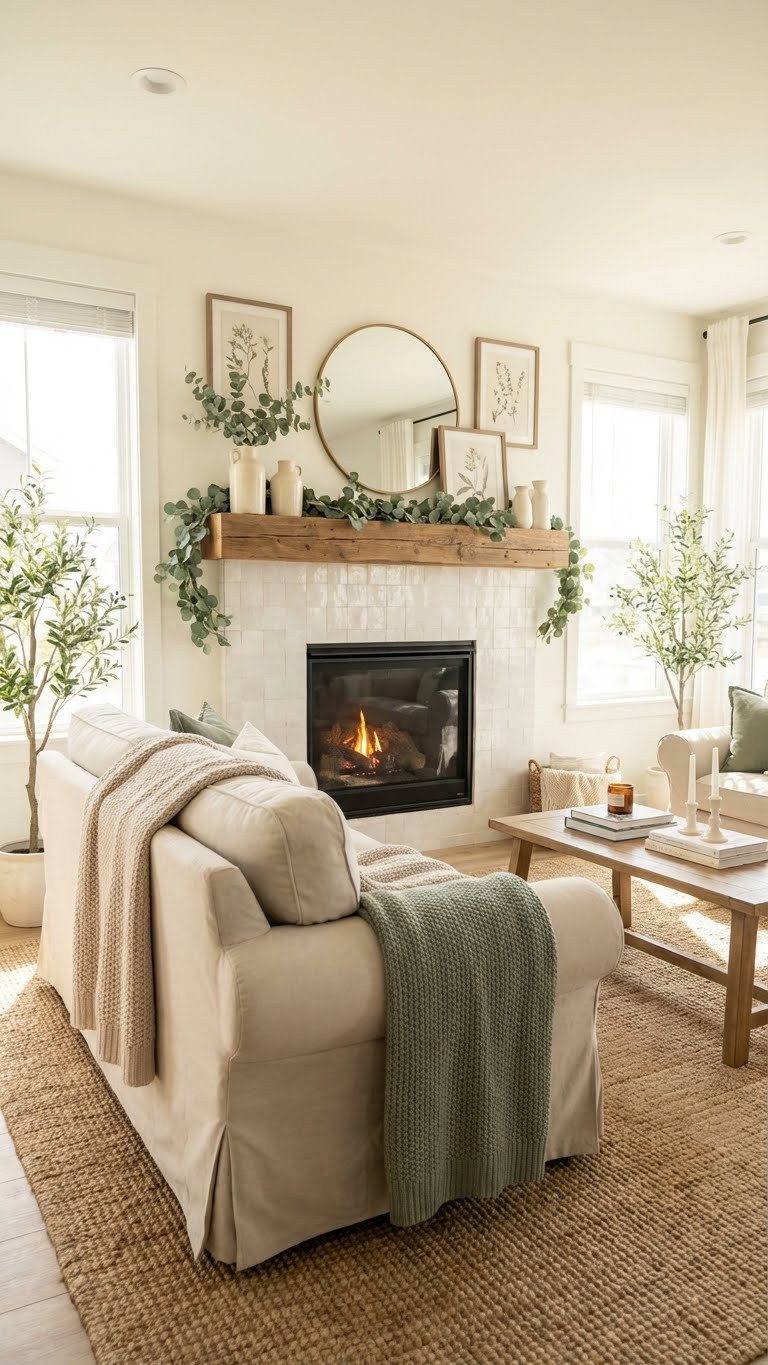 Layered Fireplace Styling With Natural Textures