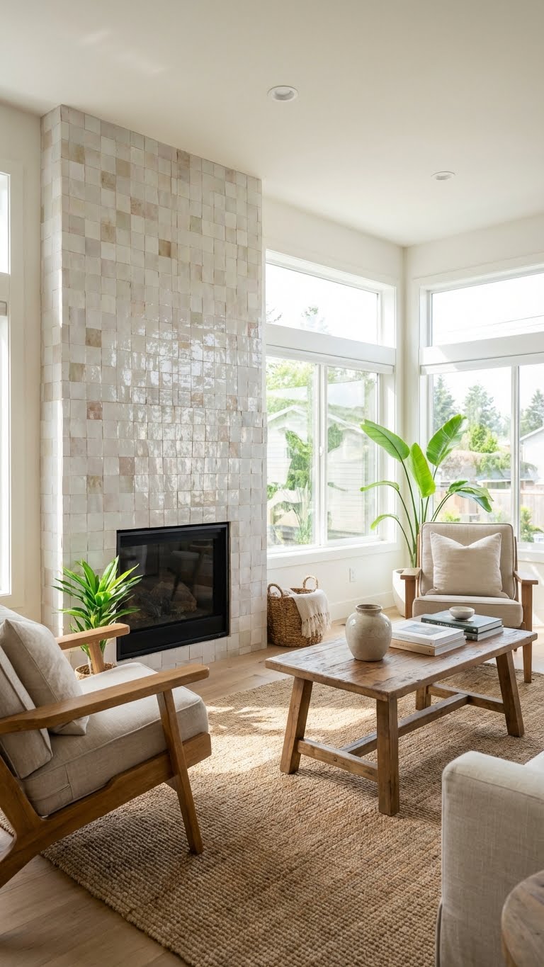 Subtle Color Block Fireplace Tiles