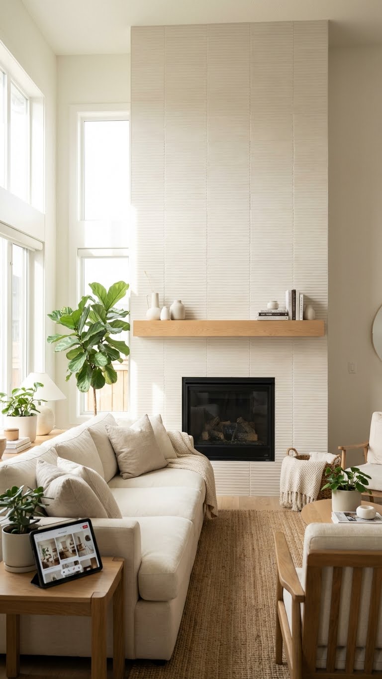 Clean Vertical White Tile Focus