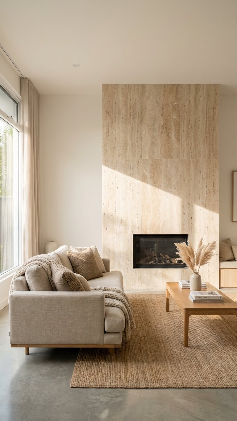 Minimalist Natural Stone Fireplace