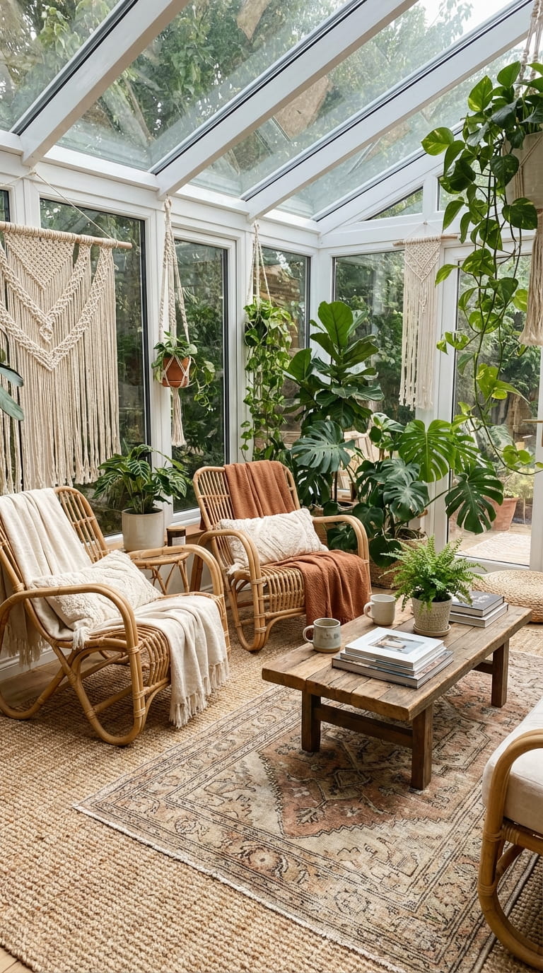 Warm Rattan Seating With Lush Greenery