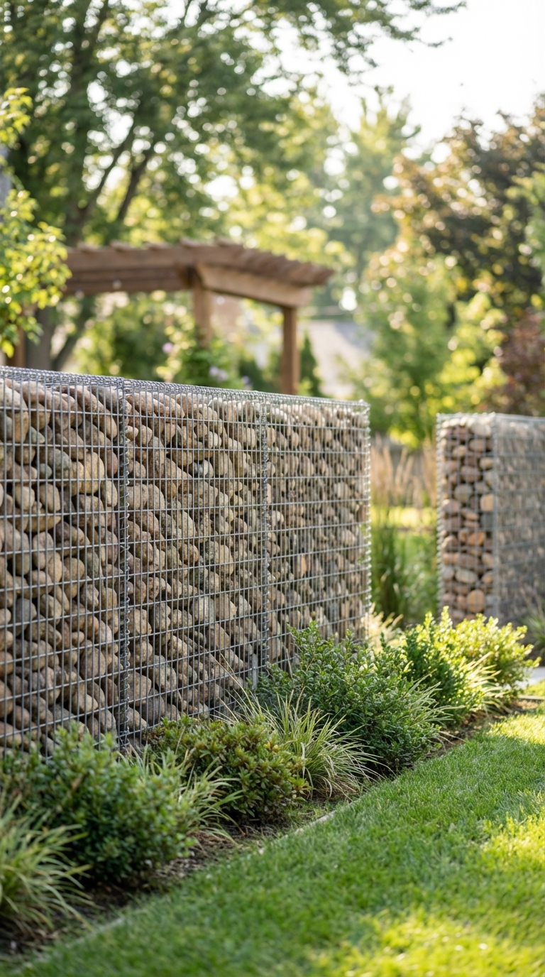 Modern Gabion Fence With Natural Texture