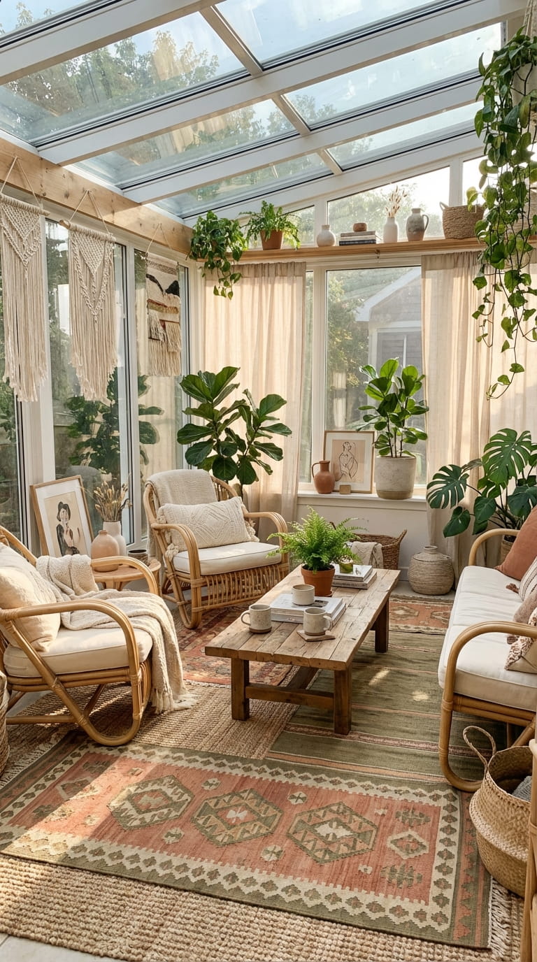 Bohemian Sunroom With Soft Textures