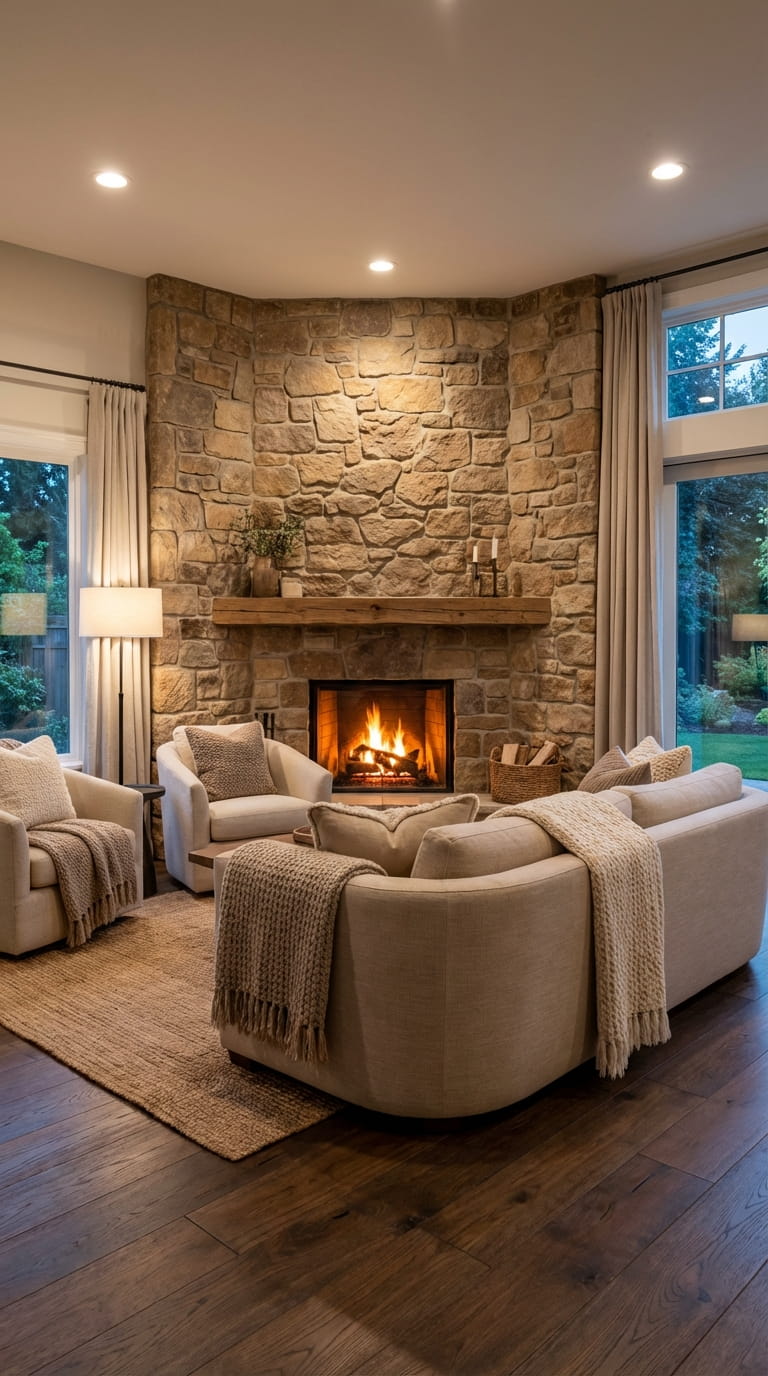 Classic Stone Fireplace for Warm Gatherings