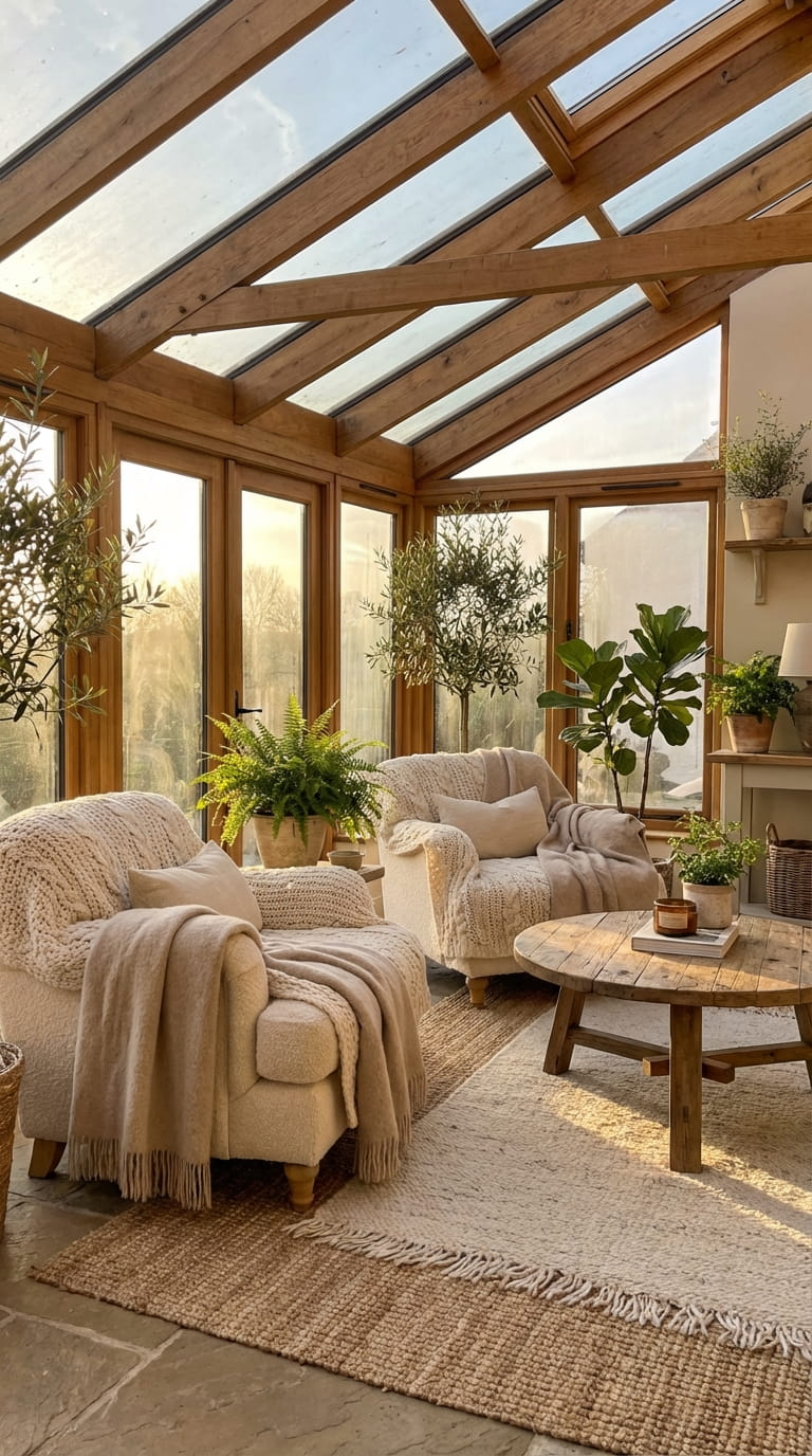 Rustic Wood-Framed Sunroom Retreat