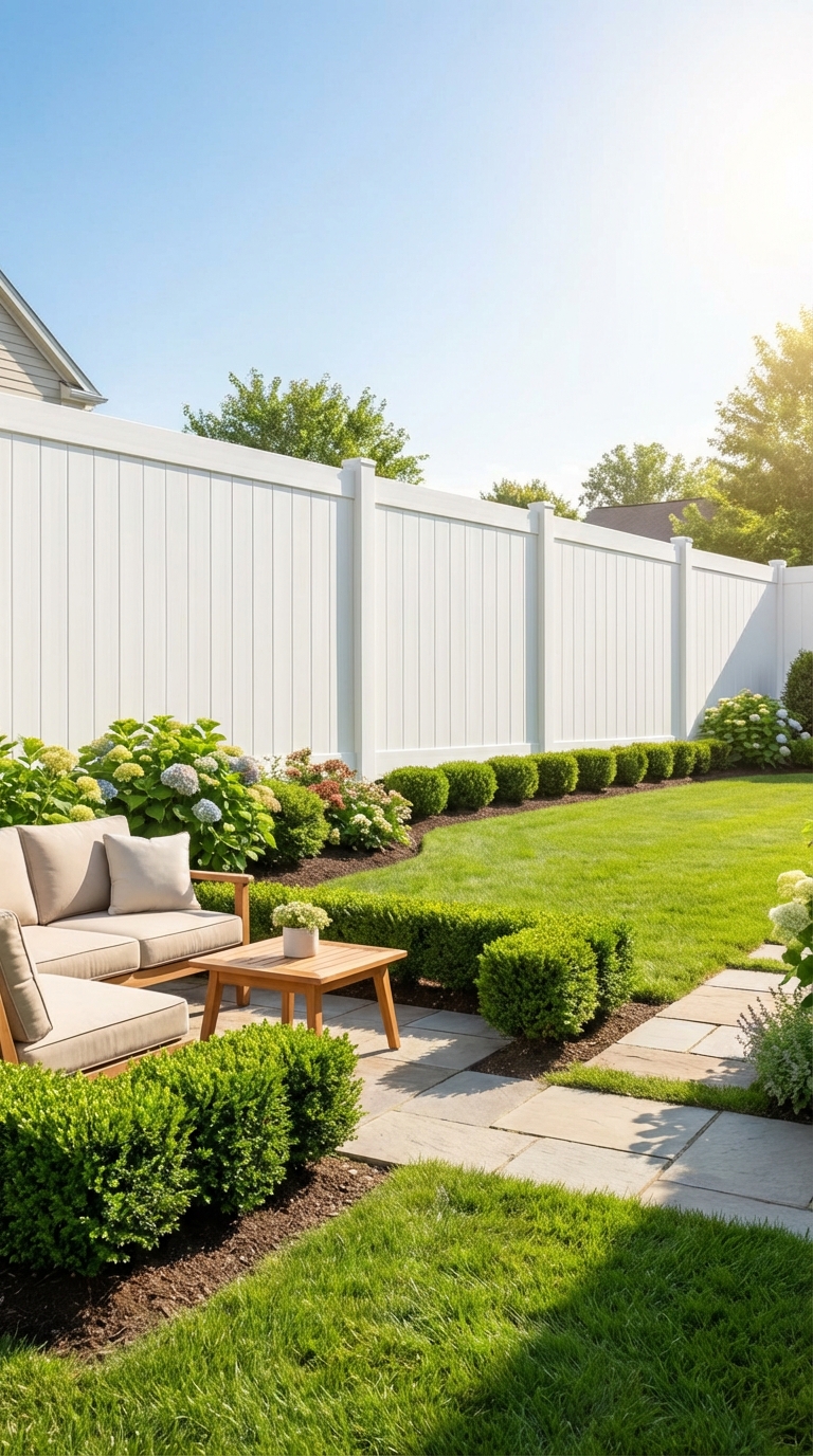 Bright Vinyl Fencing With Garden Border