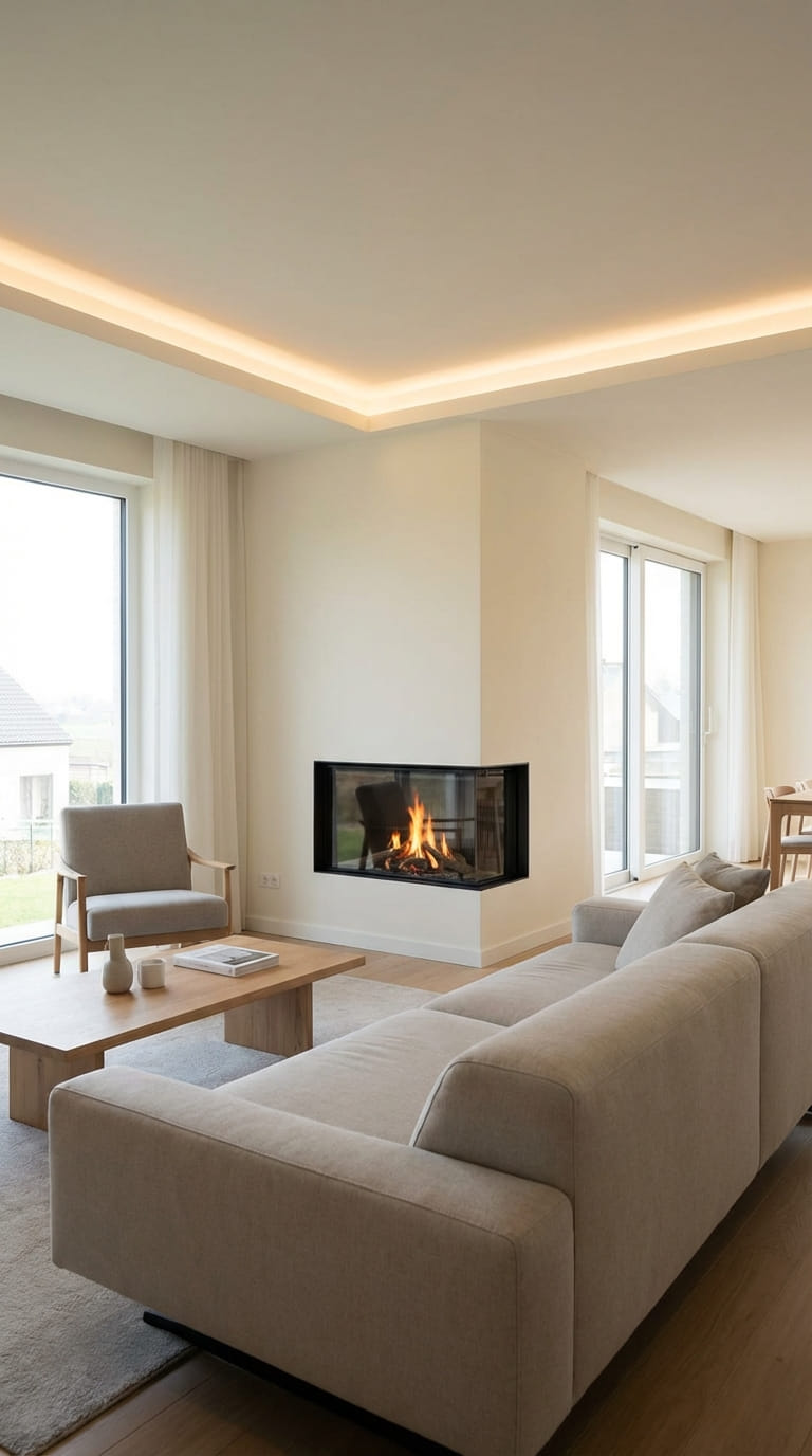Clean Contemporary Corner Fireplace Look