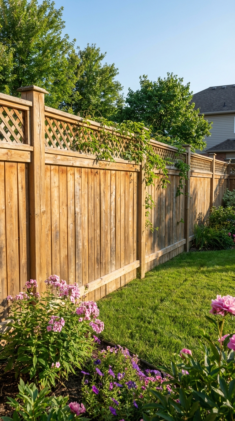 Traditional Wood Fence With Lattice Top