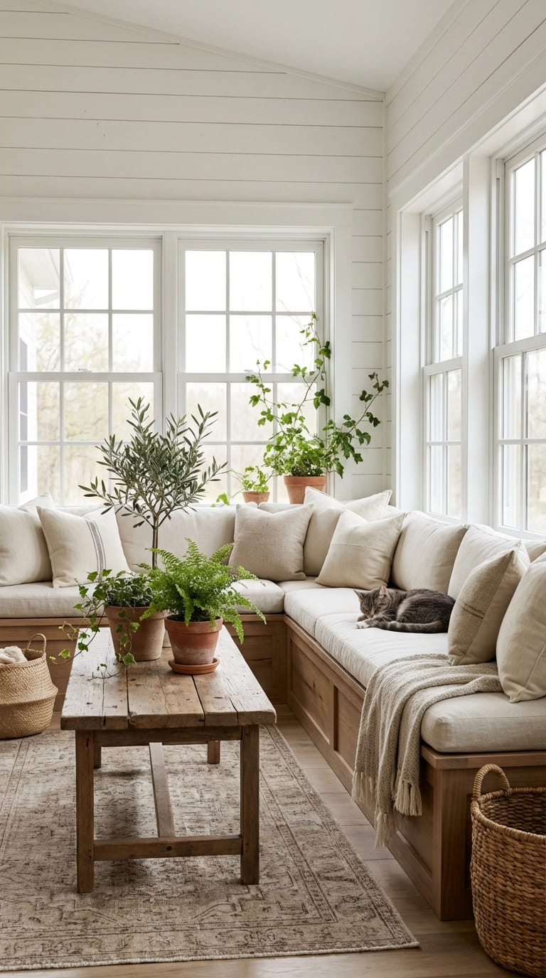 Cozy Window Seat Surrounded By Plants
