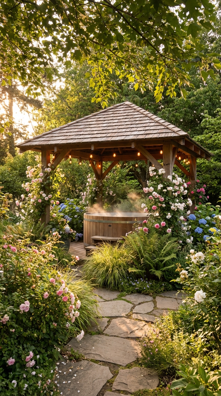 A Floral Pergola with Cozy Seating Corners