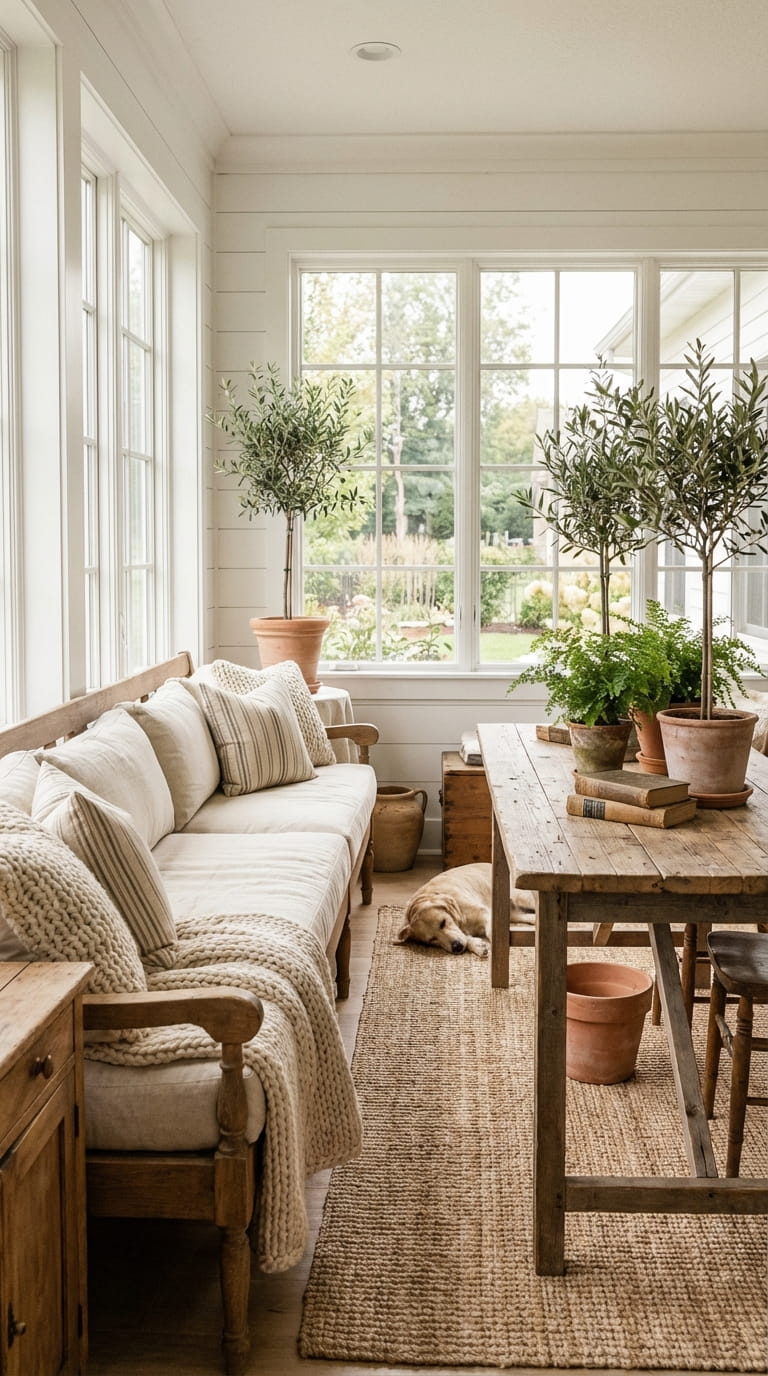 Classic Sunroom With Built-In Seating
