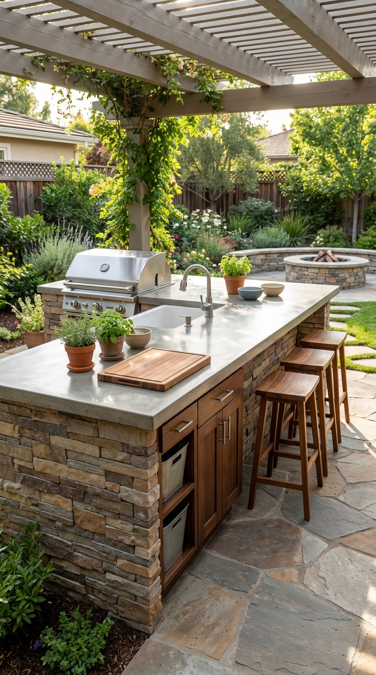 Rustic Garden Island With Old World Charm