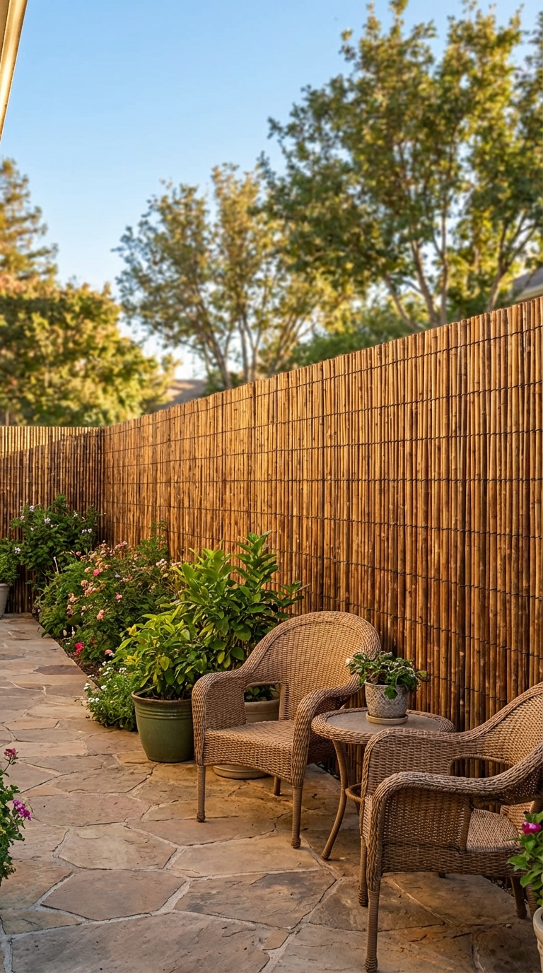 Natural Bamboo Fence With Cozy Patio Style