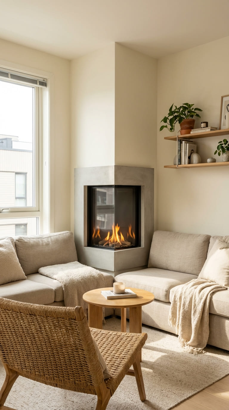 Compact Cozy Corner Fireplace Setup