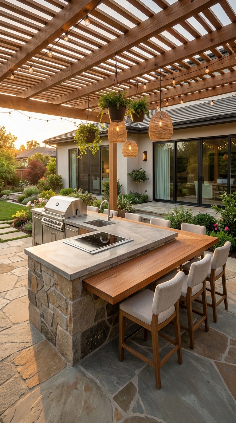 Thatched Roof Kitchen Island With Vacation Style
