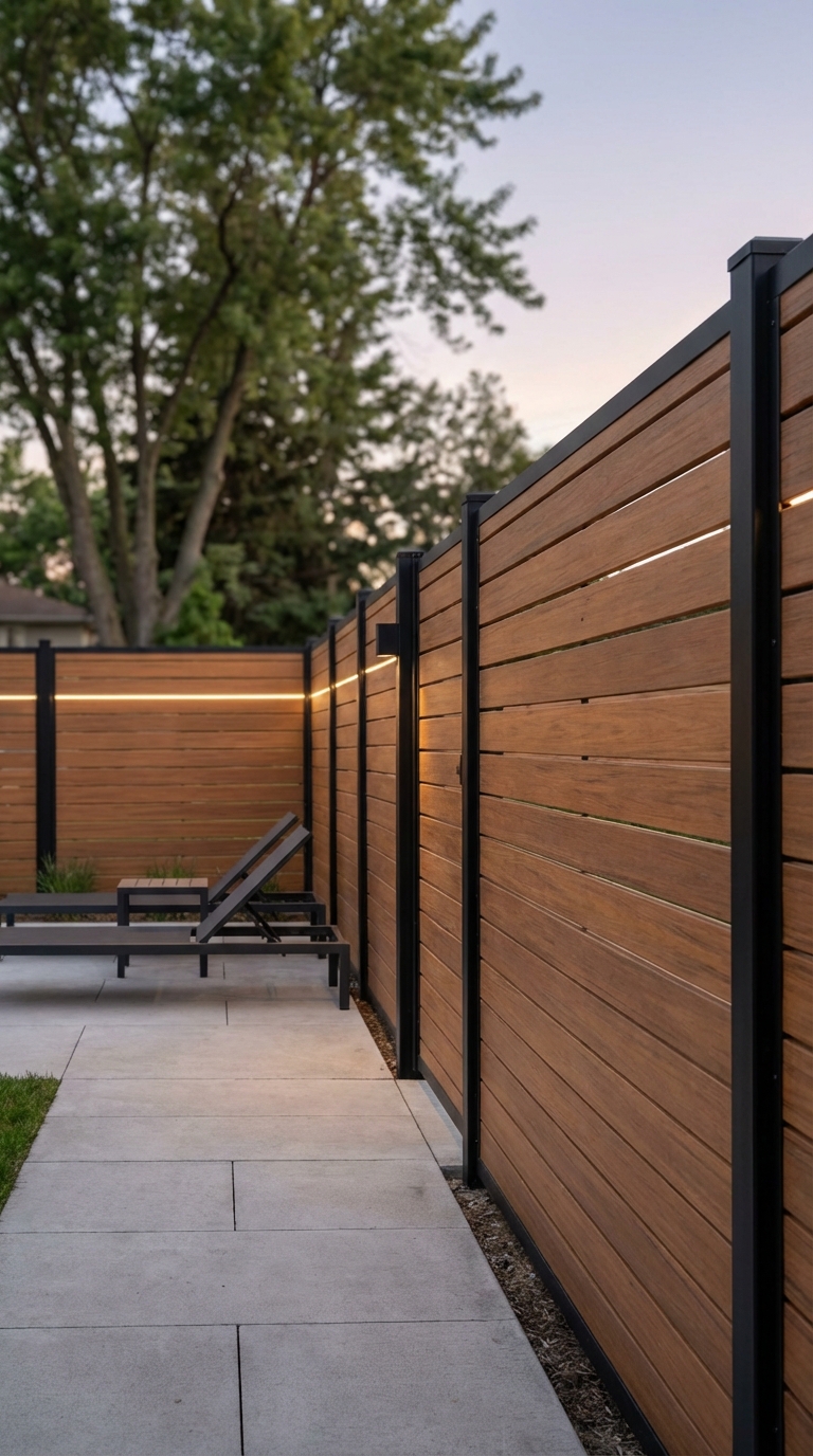 Minimalist Wood And Metal Fence Design