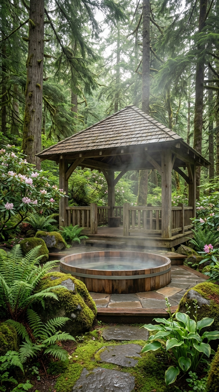 A Secluded Woodland Gazebo with Natural Textures