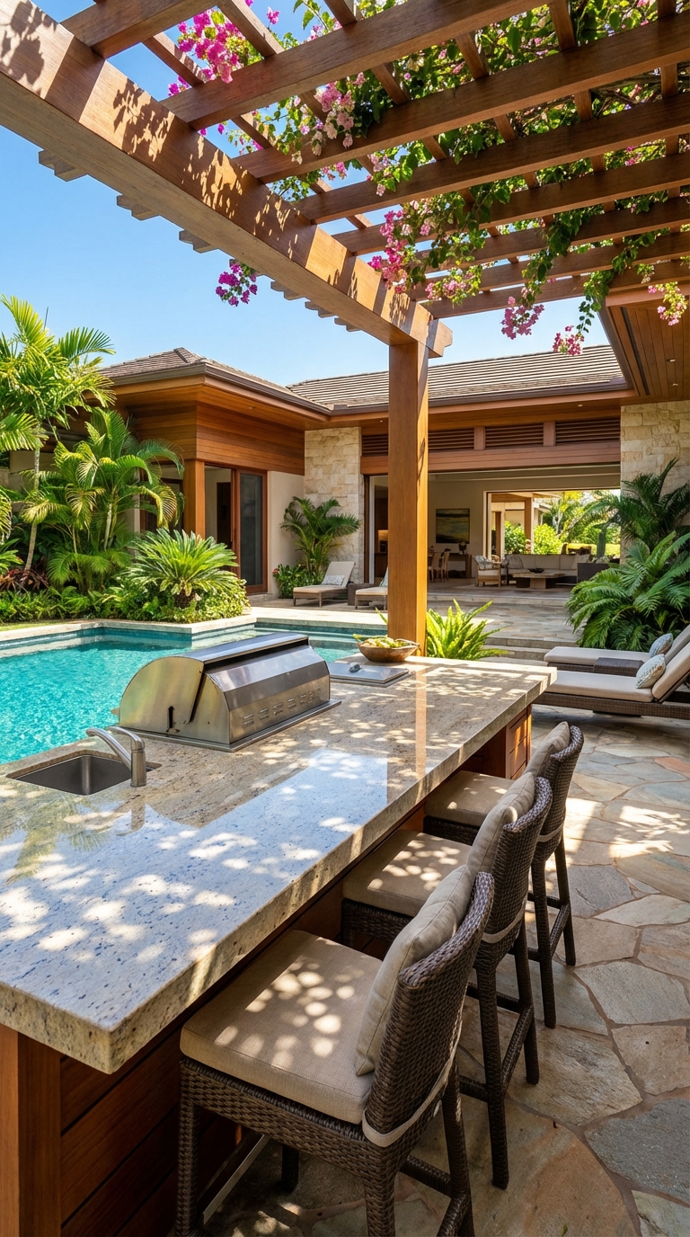 Elegant Pergola Framed Luxury Kitchen