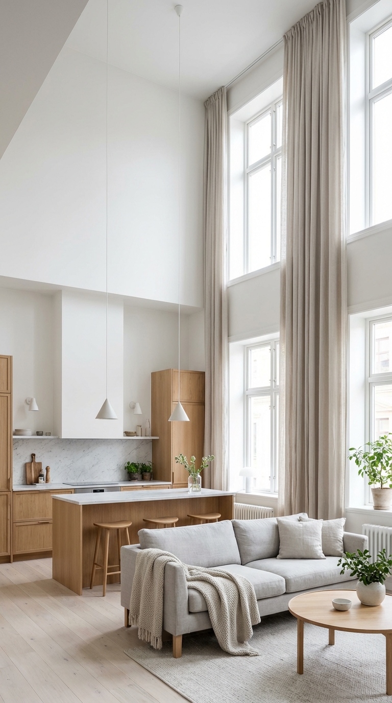 Bright Scandinavian Open Kitchen with Natural Light