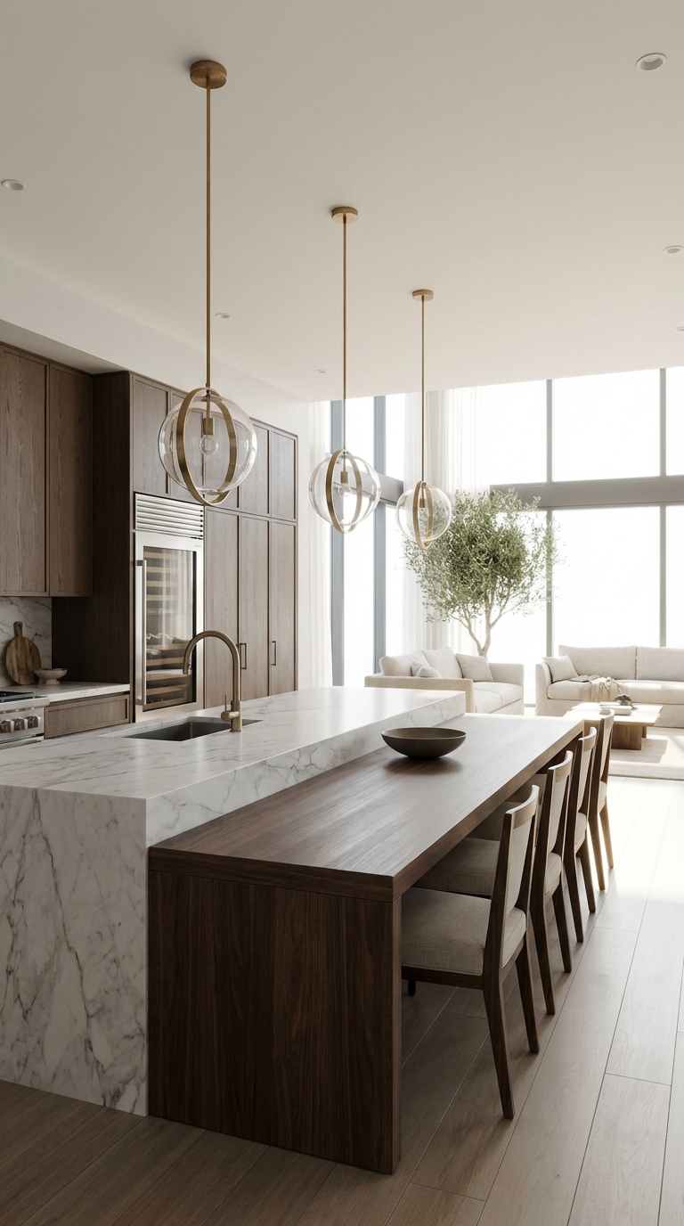 Contemporary Marble and Wood Kitchen Balance