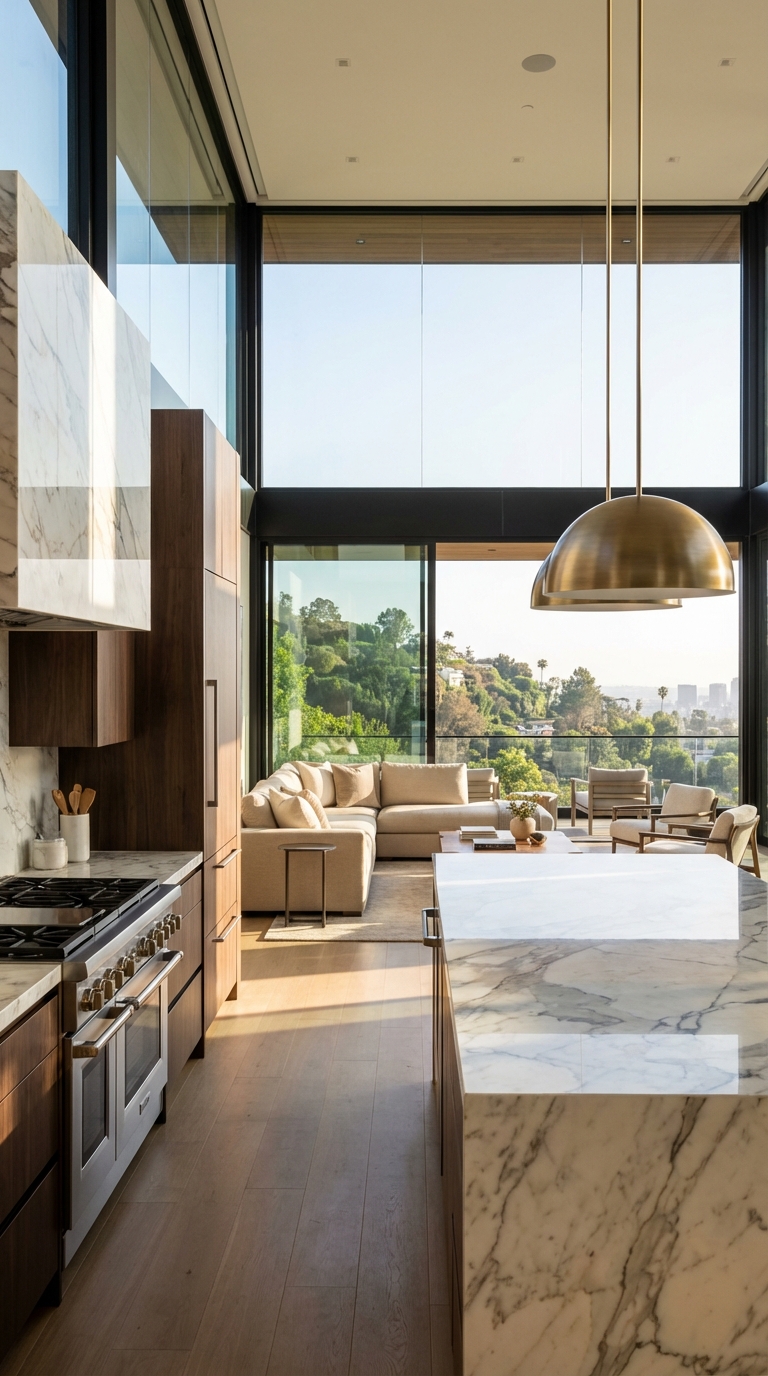 Glass Wall Open Kitchen with Natural Views
