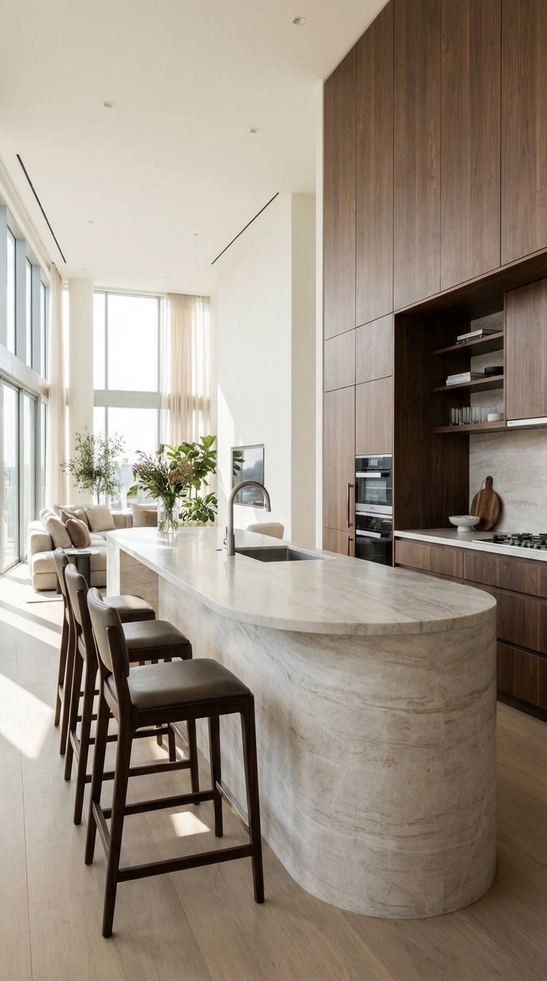 Warm Textured Kitchen with Wood Accent Wall
