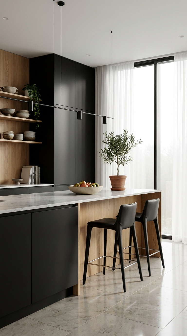 Modern Scandinavian Kitchen with Dark Contrast