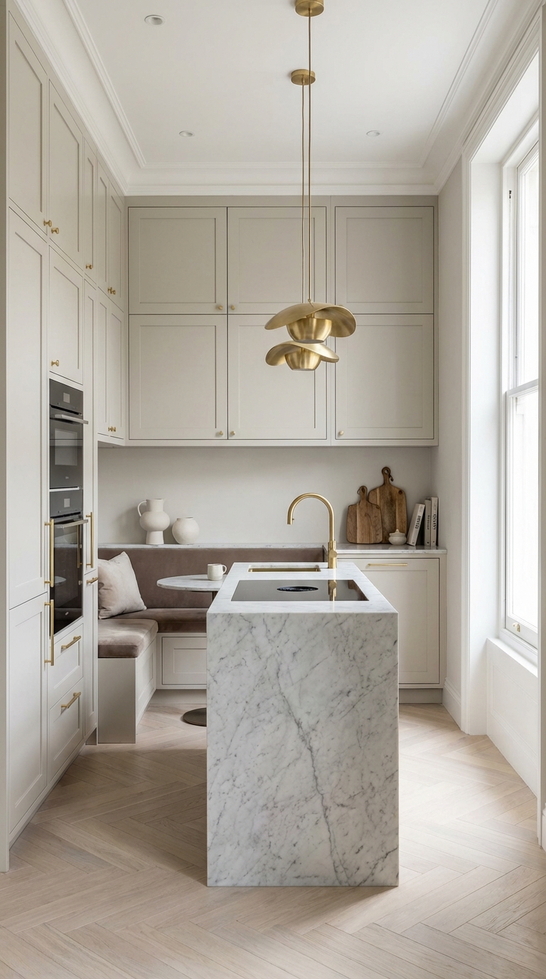 Elegant Marble Waterfall Kitchen Island