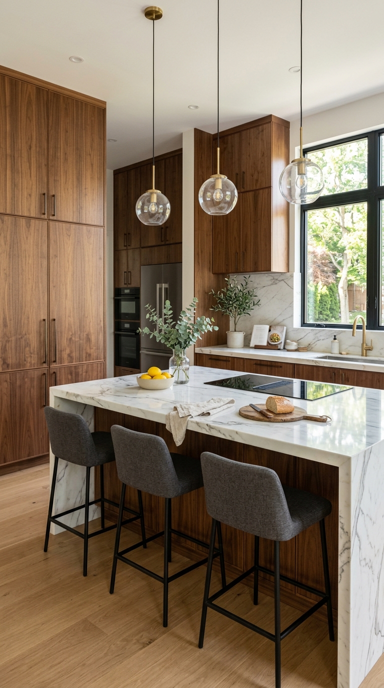 Contemporary Wood and Marble Kitchen