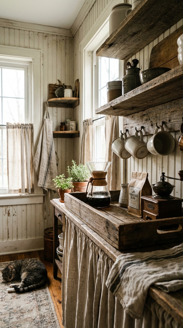 Rustic Wooden Shelving With Soft Natural Light