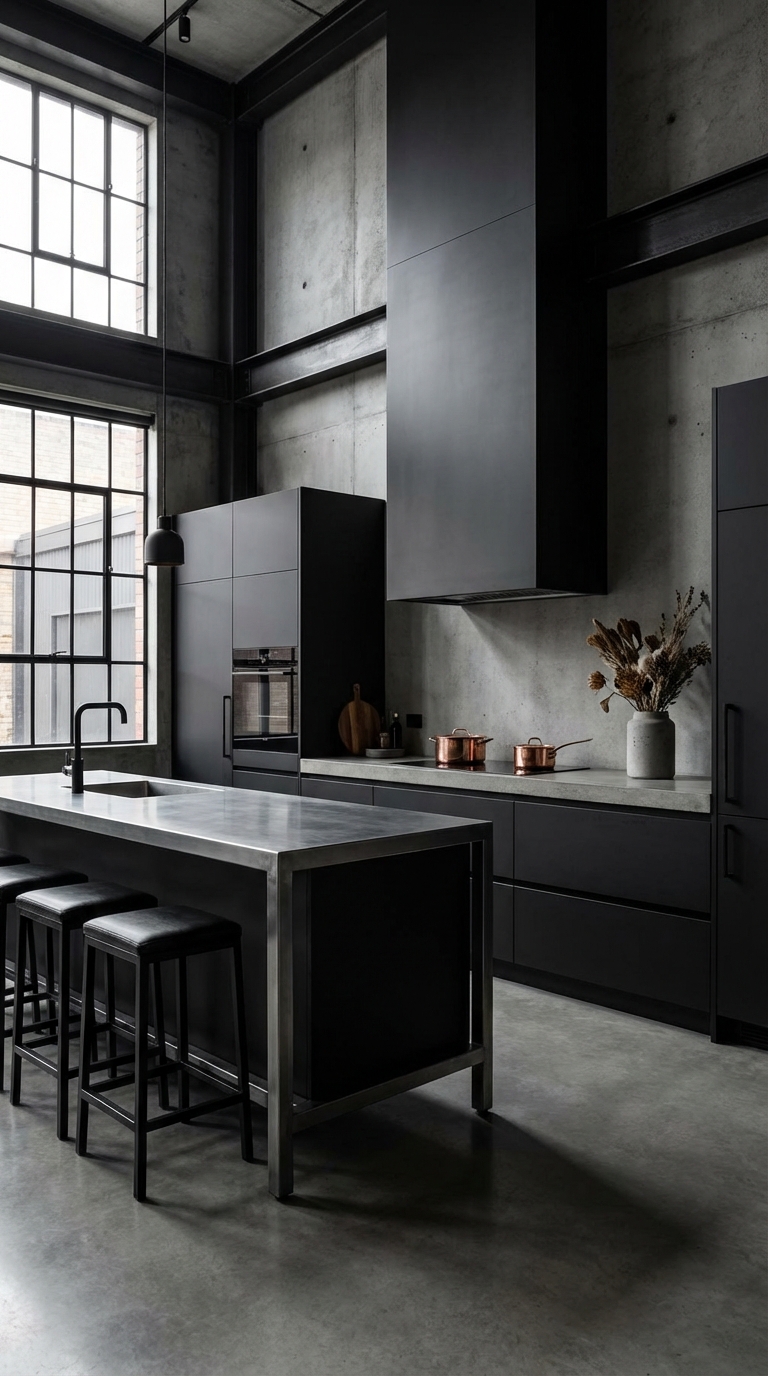 Sleek Dark Industrial Minimalist Kitchen