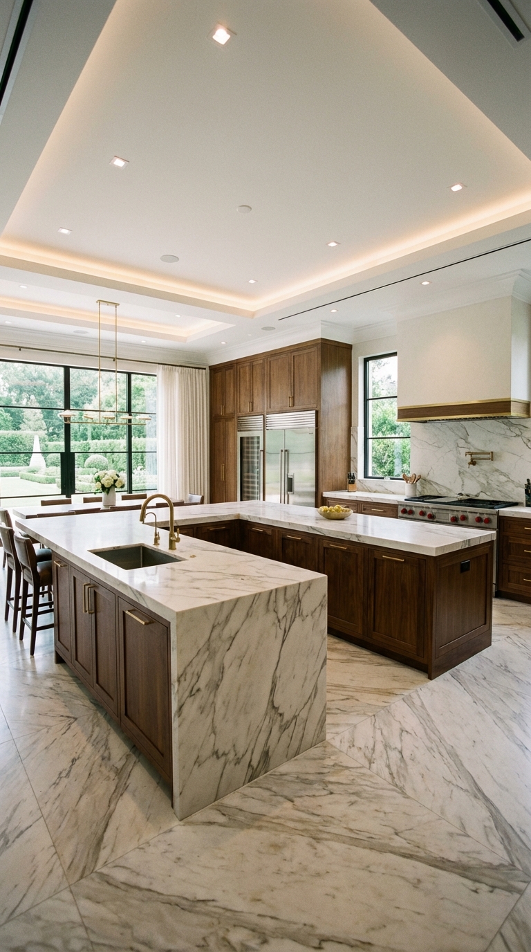 Bright Marble Island With Open Layout Concept