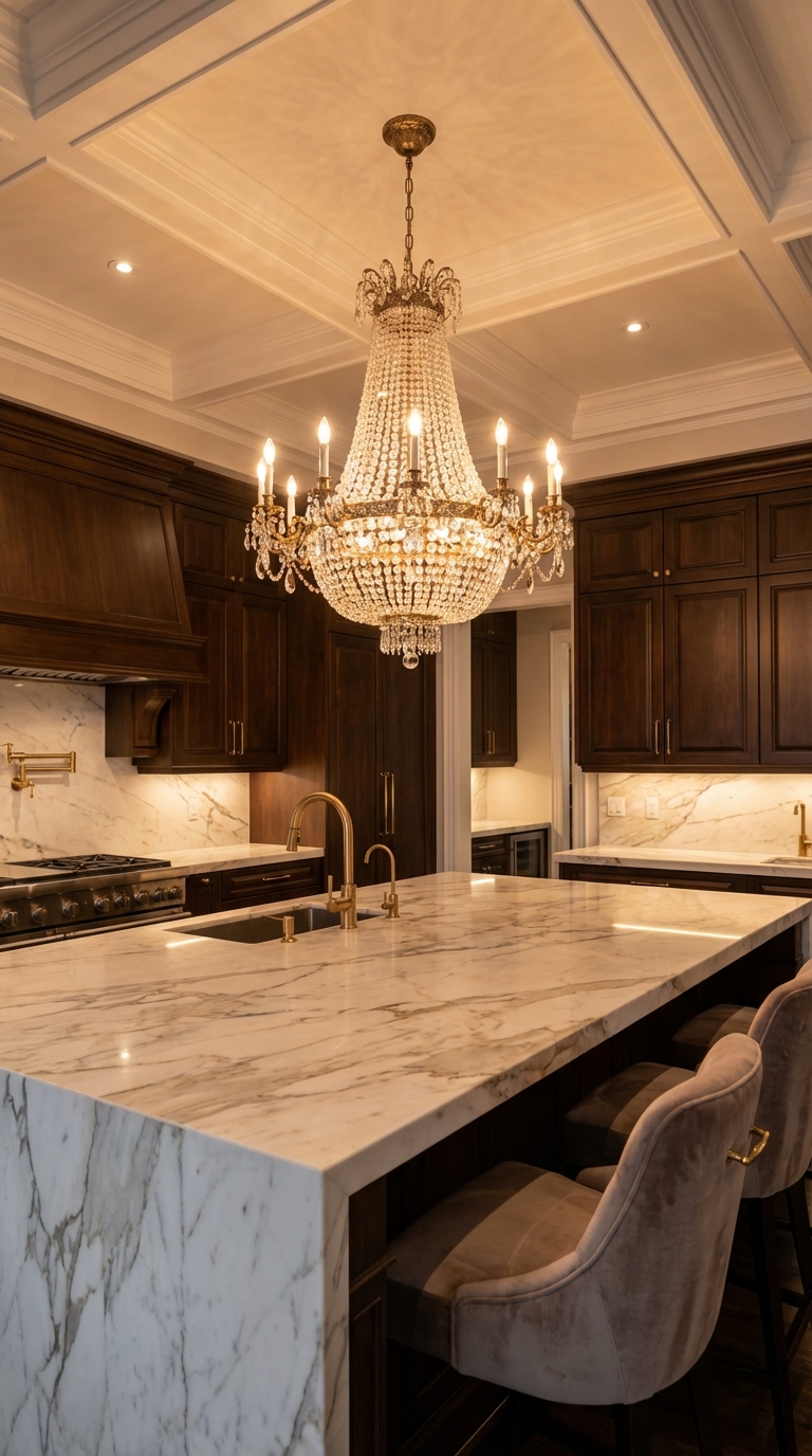 Classic Chandelier Luxury Kitchen Design